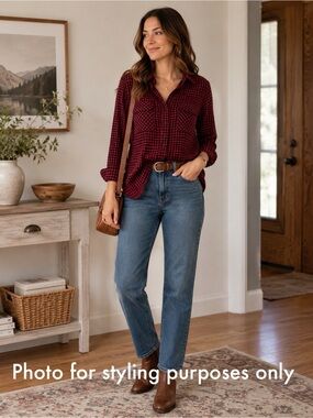 Eddie Bauer Red and Black Plaid Button-Down Shirt